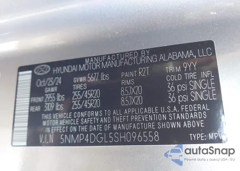 2025 Hyundai Santa Fe Limited from USA, damaged, VIN 5NMP4DGL5SH096558